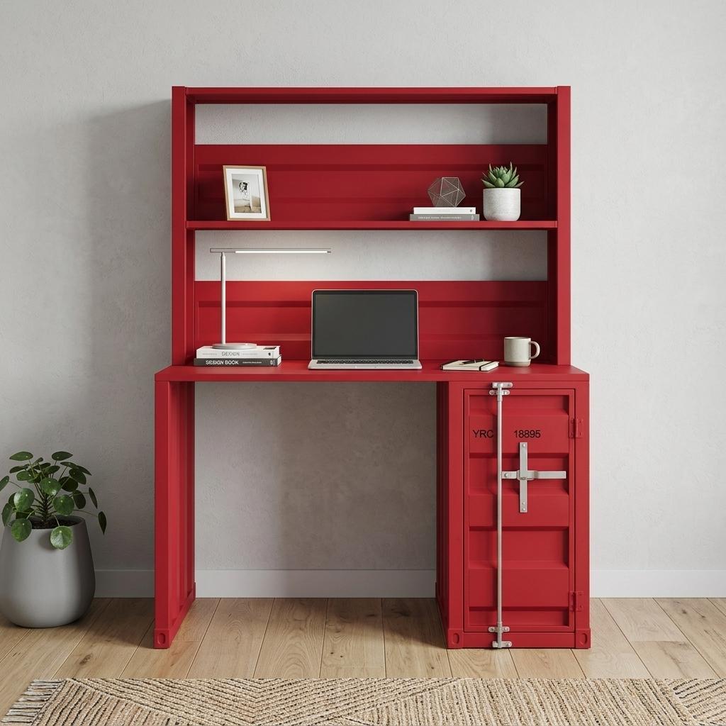 47" Red Iron Writing Desk