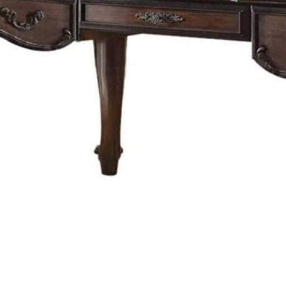 72" Dark Brown Wood Executive Desk With Three Drawers