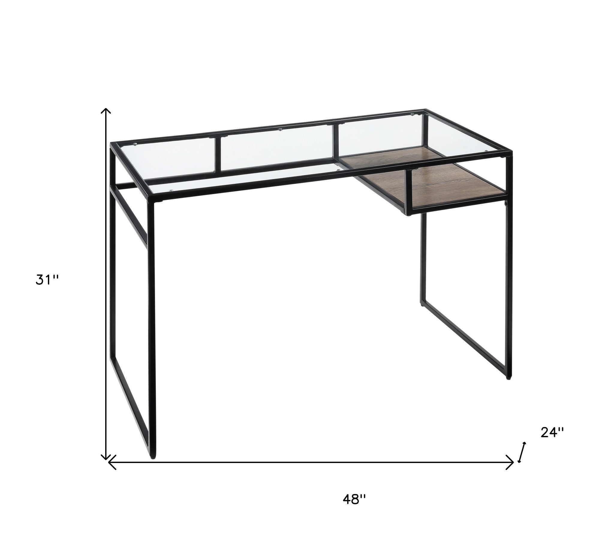 48" Clear and Black Glass Writing Desk