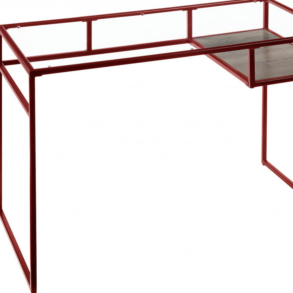 48" Clear and Red Glass Writing Desk