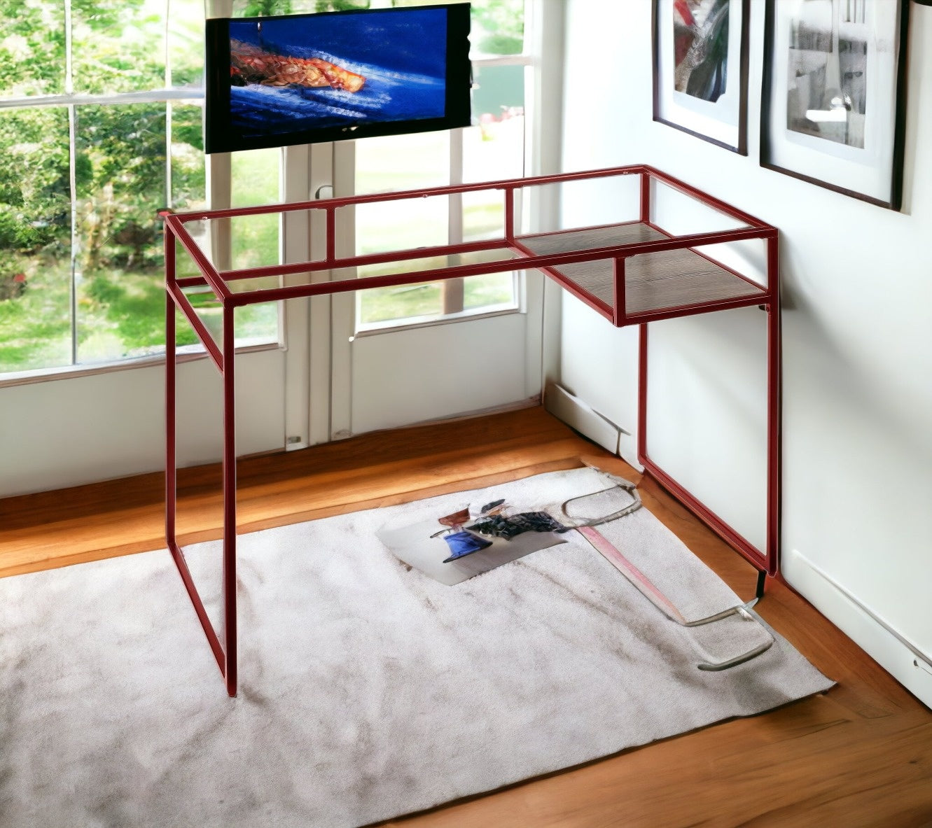 48" Clear and Red Glass Writing Desk