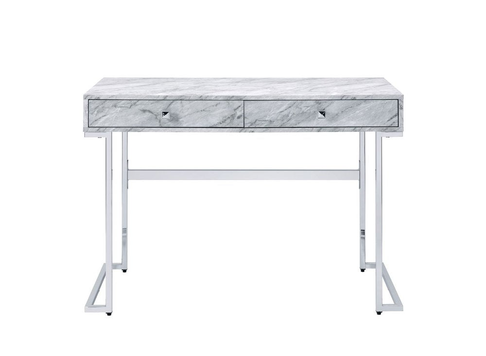 42" White Writing Desk With Two Drawers