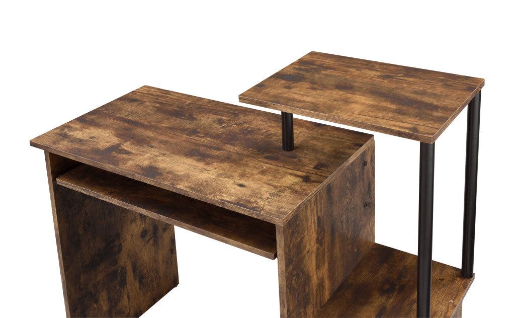 37" Oak and Black Wood and Metal Computer Desk