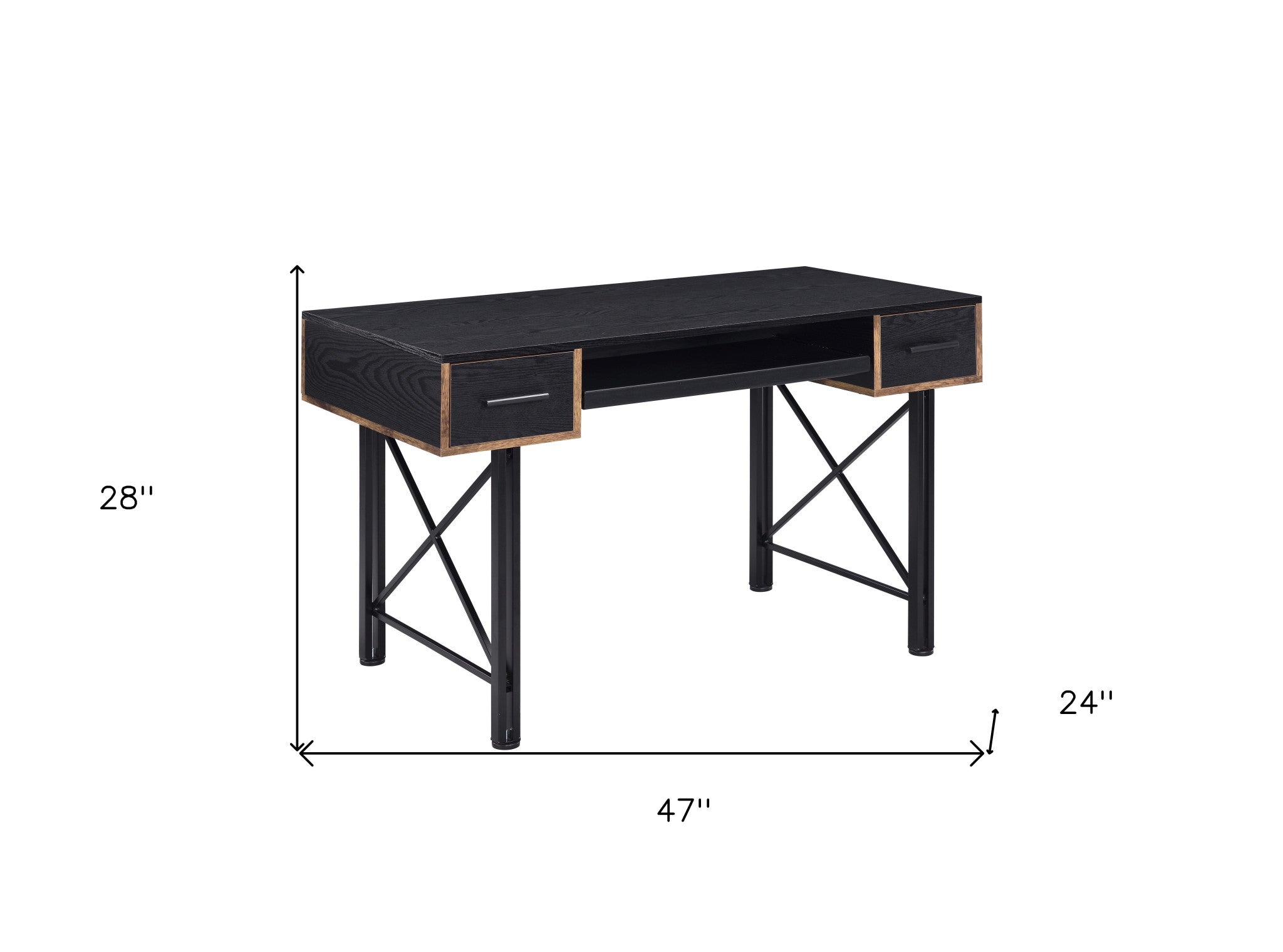 47" Black Computer Desk With Two Drawers