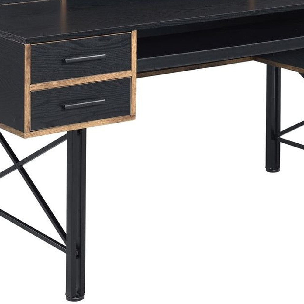 59" Black Computer Desk With Five Drawers