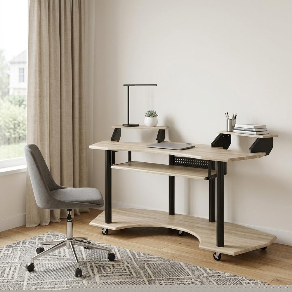 71" Natural and Black Music Recording Studio Desk