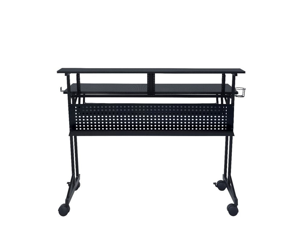 47" Black Wood and Metal Rolling Computer Desk