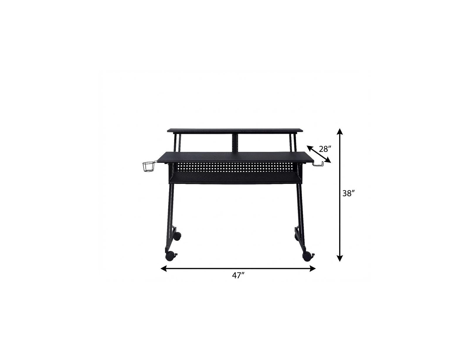47" Black Wood and Metal Rolling Computer Desk