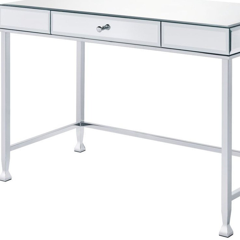 42" Clear and Silver Mirrored Writing Desk