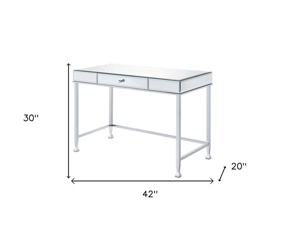 42" Clear and Silver Mirrored Writing Desk