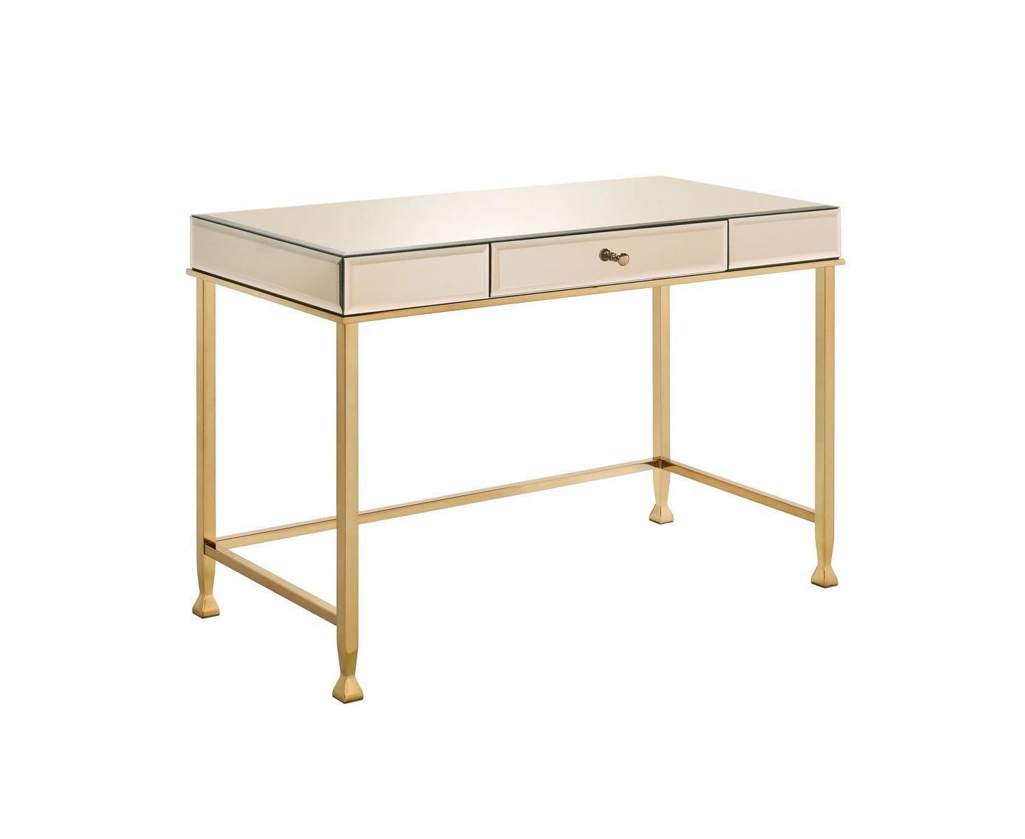 42" White and Gold Mirrored Writing Desk