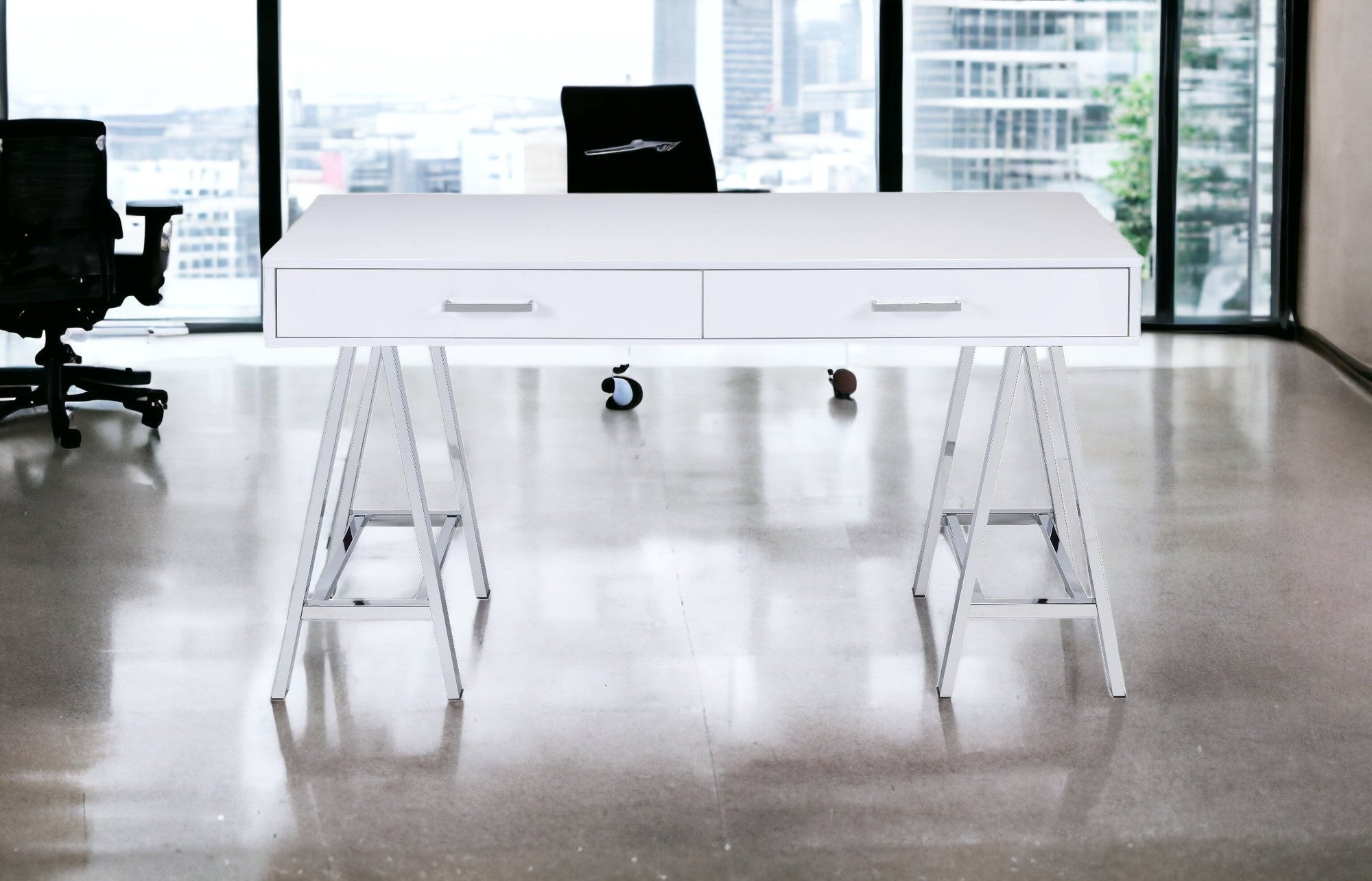 54" White Writing Desk With Two Drawers