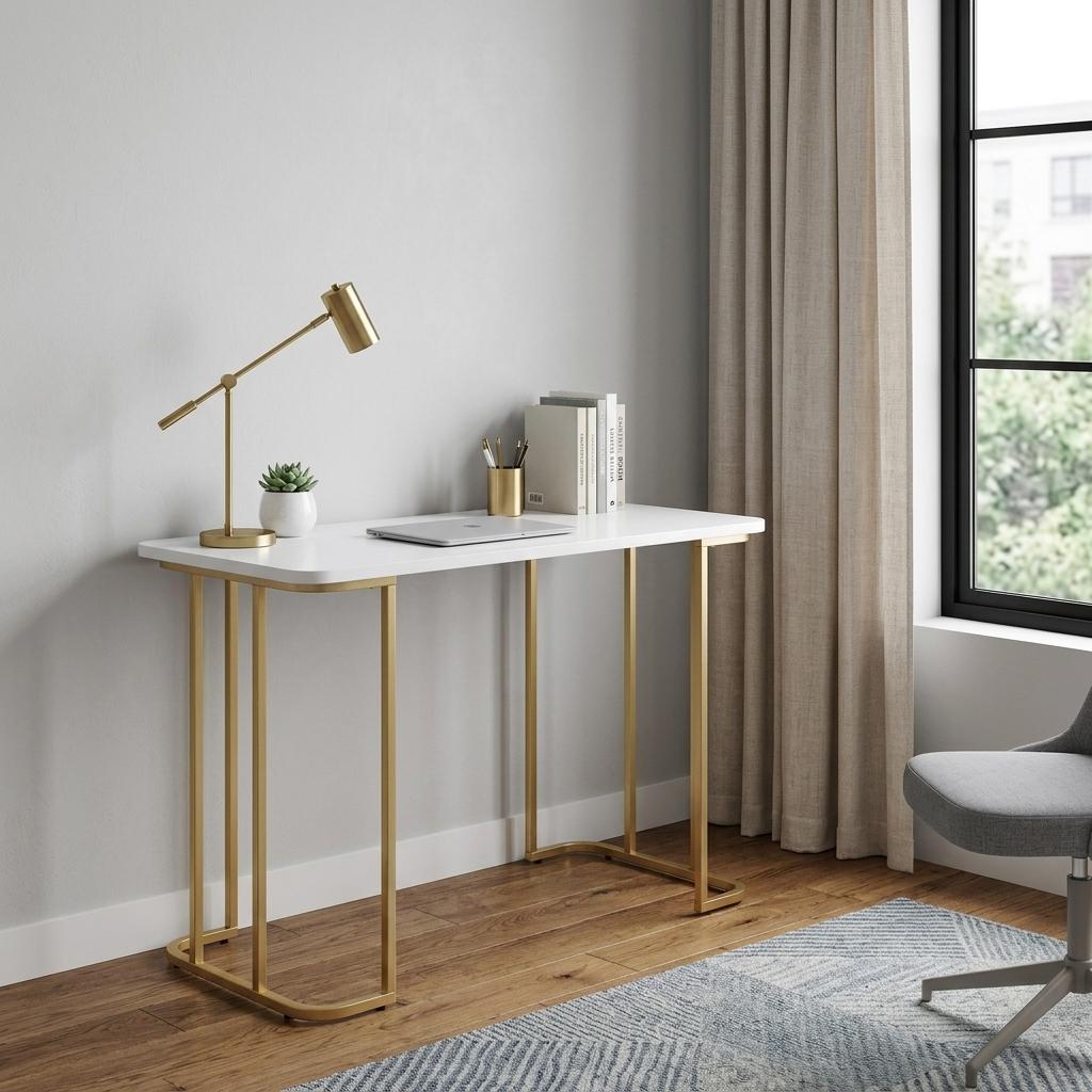 48" White and Gold Writing Desk