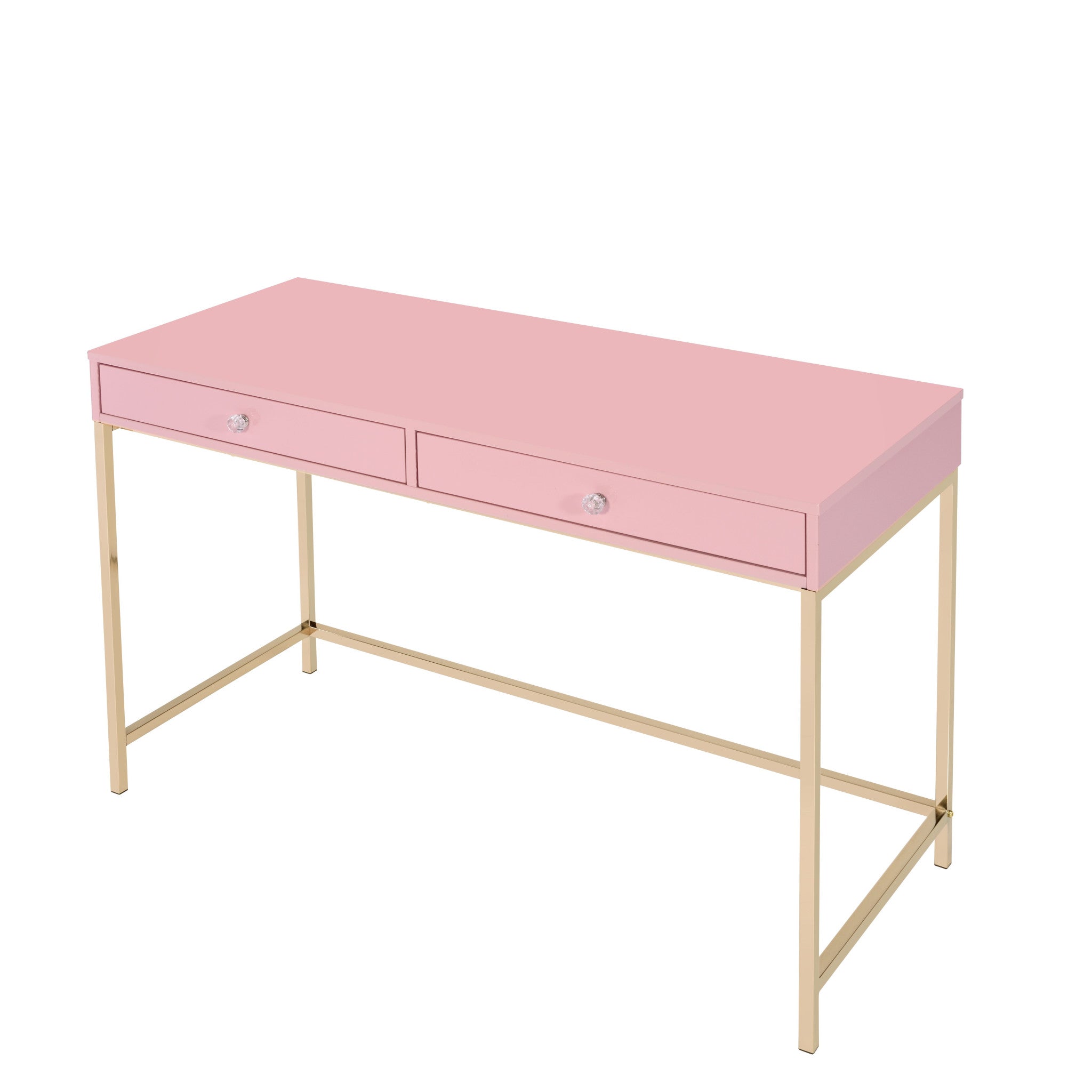 47" Pink and Gold Writing Desk With Two Drawers