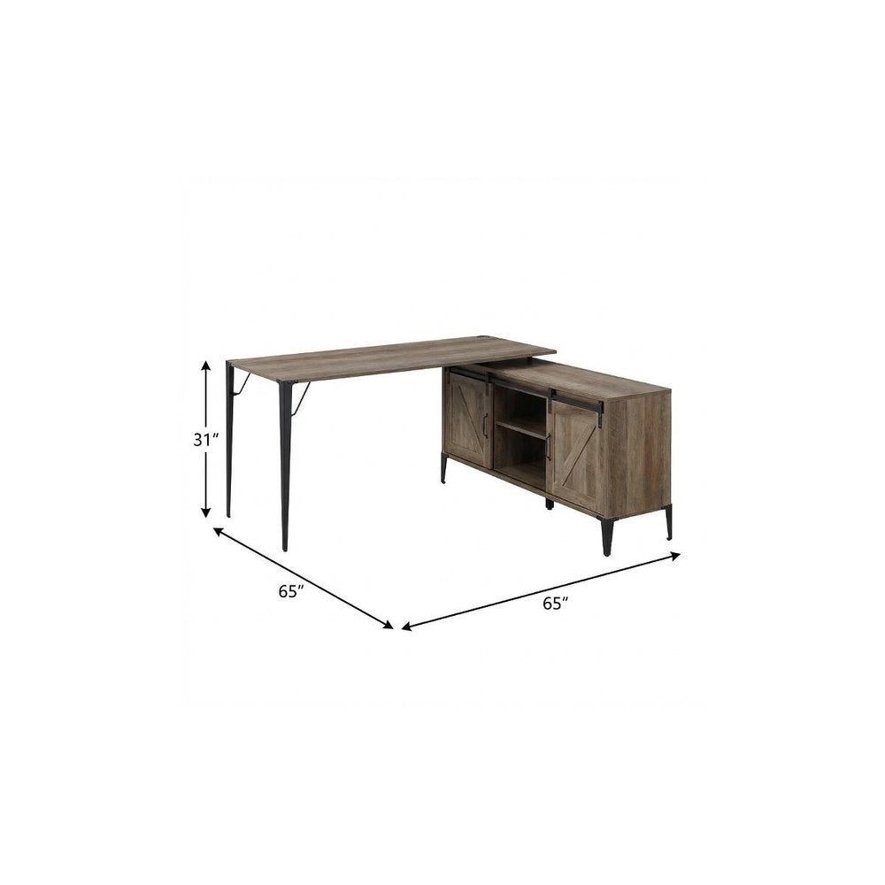 65" Brown and Black L Shape Writing Desk