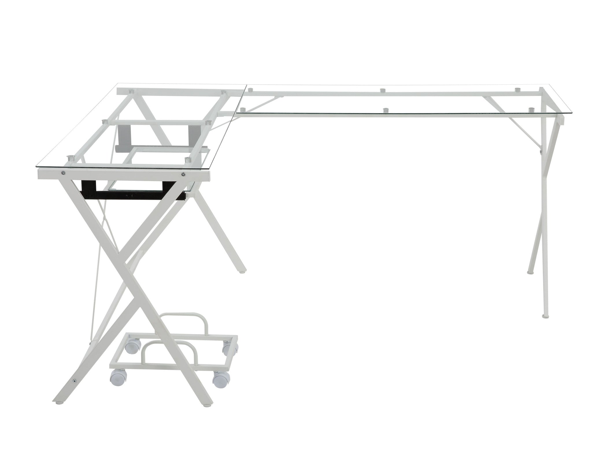 62" Clear and White Glass L Shape Computer Desk