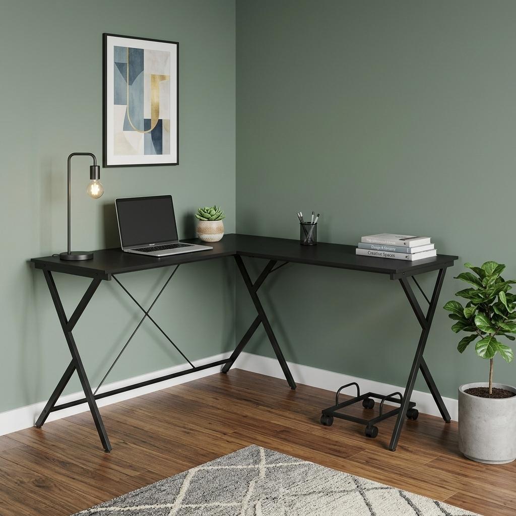 62" Black L Shape Computer Desk