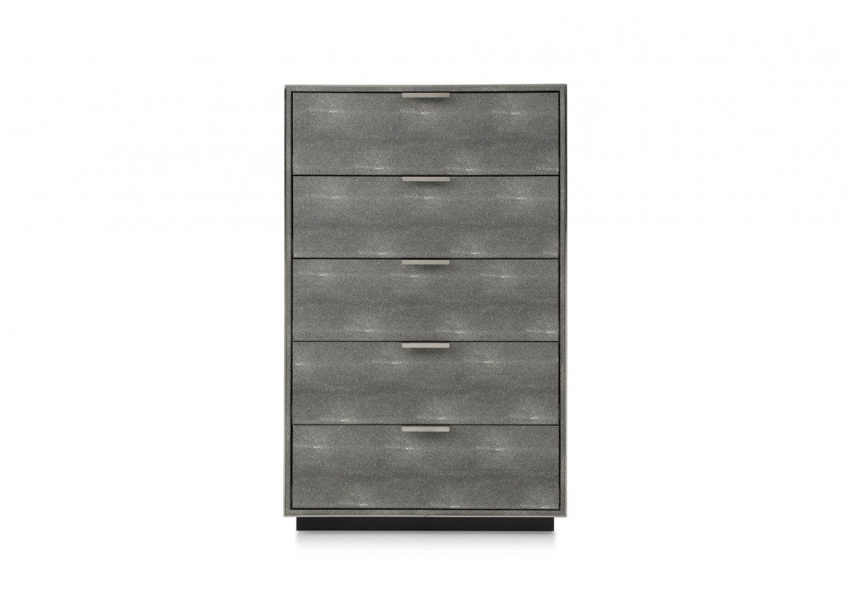 30" Grey Manufactured Wood + Solid Wood And Stainless Steel Five Drawer Chest