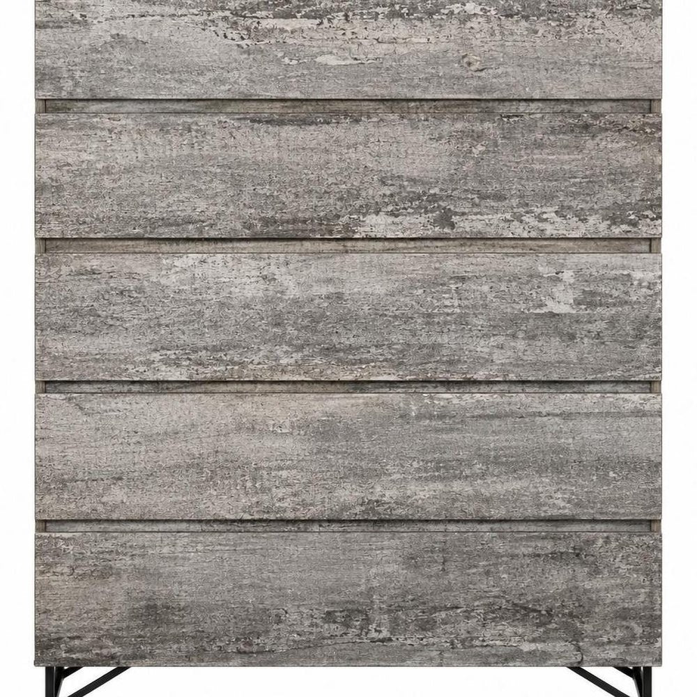 33" Black And Gray Wood Five Drawer Dresser