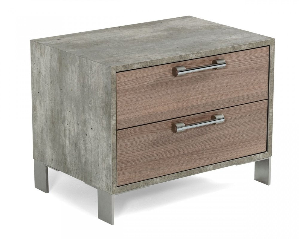 20" Brown And Gray Solid and Manufactured Wood Two Drawer Nightstand