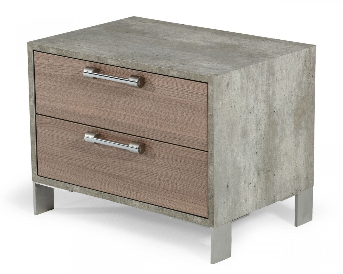 20" Brown And Gray Solid and Manufactured Wood Two Drawer Nightstand