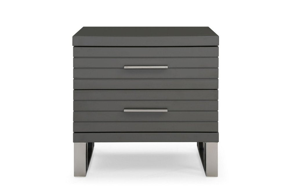 23" Silver And Gray Stainless Steel Solid and Manufactured Wood Two Drawer Nightstand