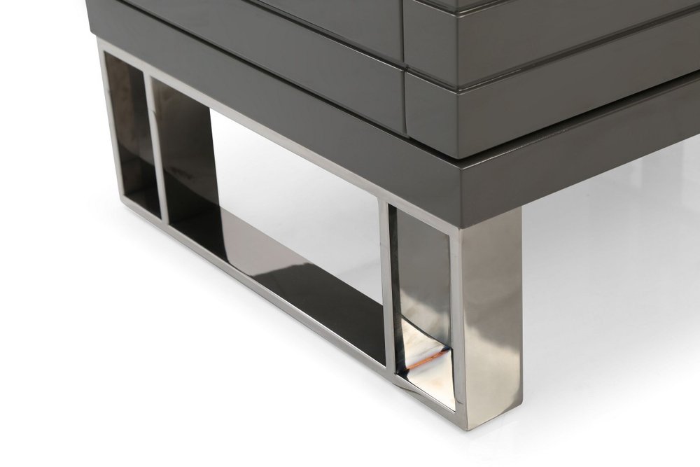 23" Silver And Gray Stainless Steel Solid and Manufactured Wood Two Drawer Nightstand