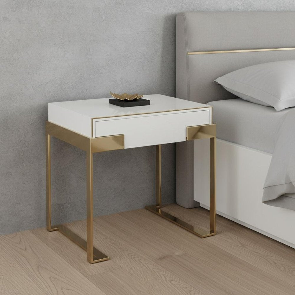 24" Champagne Gold and White One Drawer Nightstand