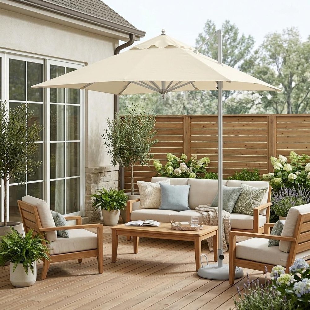 8' Ecru Polyester Square Market Patio Umbrella