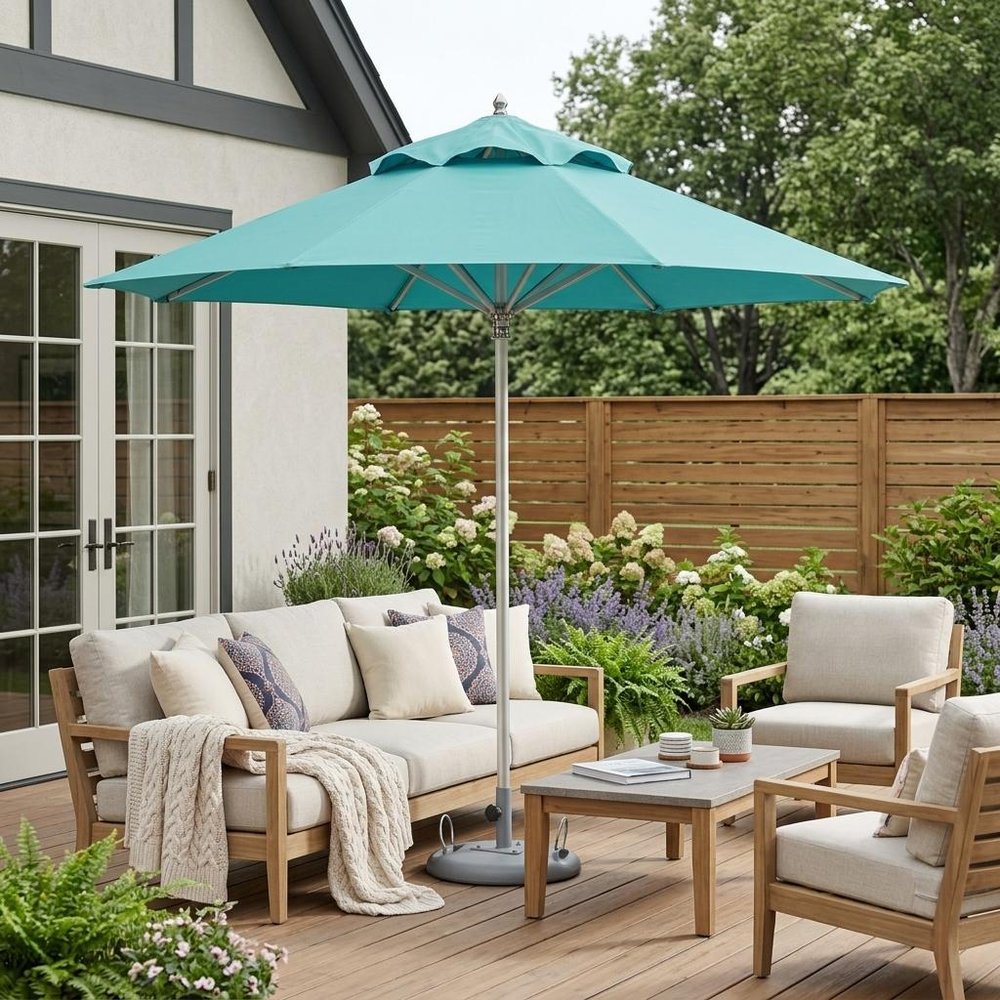 10' Aqua Polyester Round Market Patio Umbrella