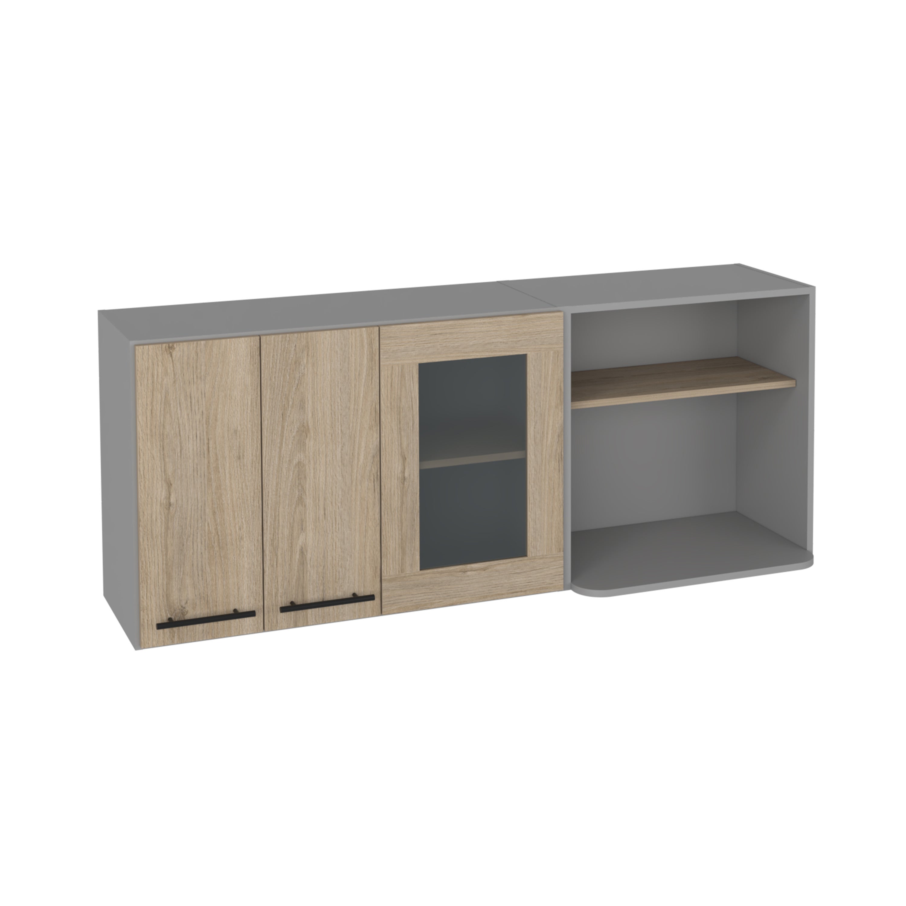 24" Gray and Natural Wood Wall Mounted Kitchen Cabinet With Three Doors