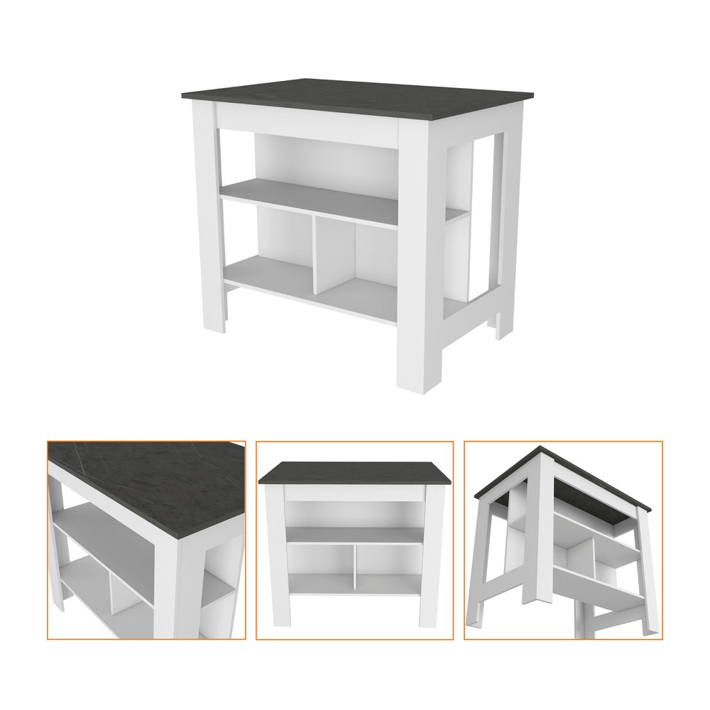 41" Gray White and Dark Gray Wood Flat Door Kitchen Island Set With Storage