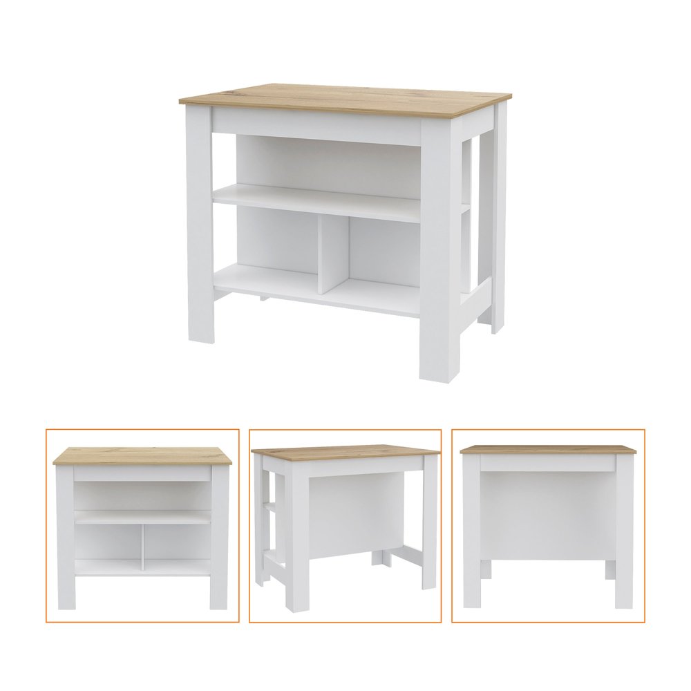 41" Natural and White Wood Kitchen Island Set With Storage