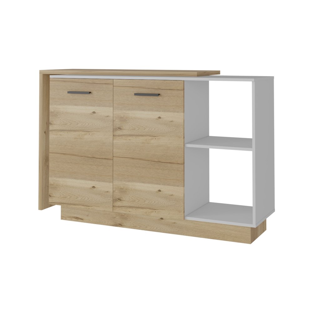 35" X 59" Natural And White Stainless Steel and Wood Counter And Utility Cabinet Utility Sink