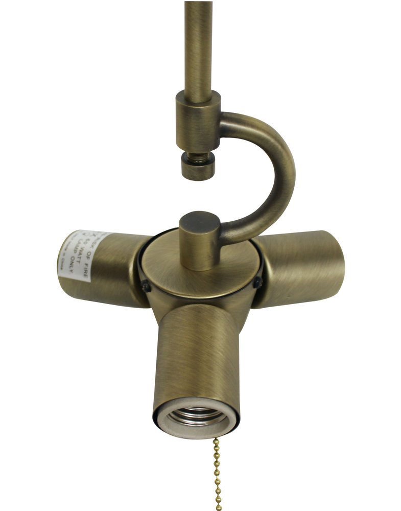 Antiqued Brass Bulb Three Light Metal Chandelier
