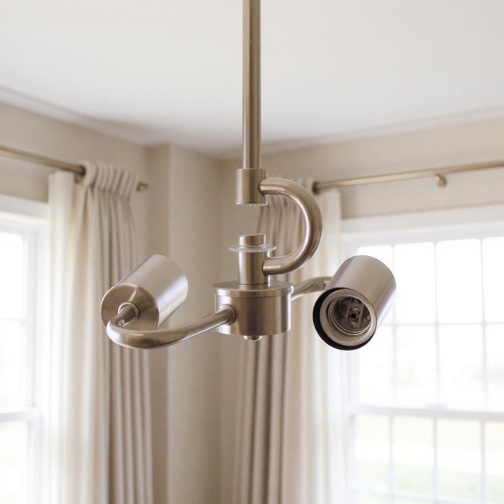 Nickel Bulb Two Light Metal Chandelier