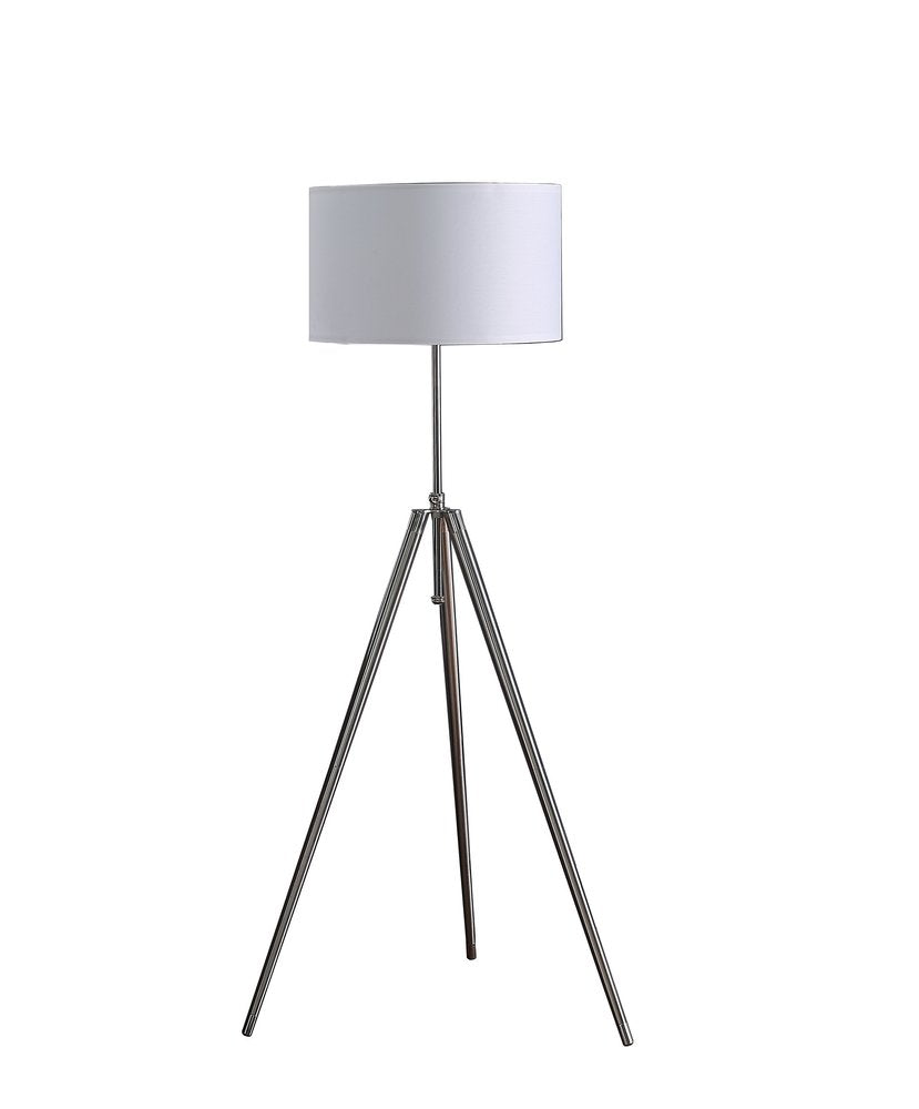 64" Silver Adjustable Tripod Floor Lamp With White Fabric Shade