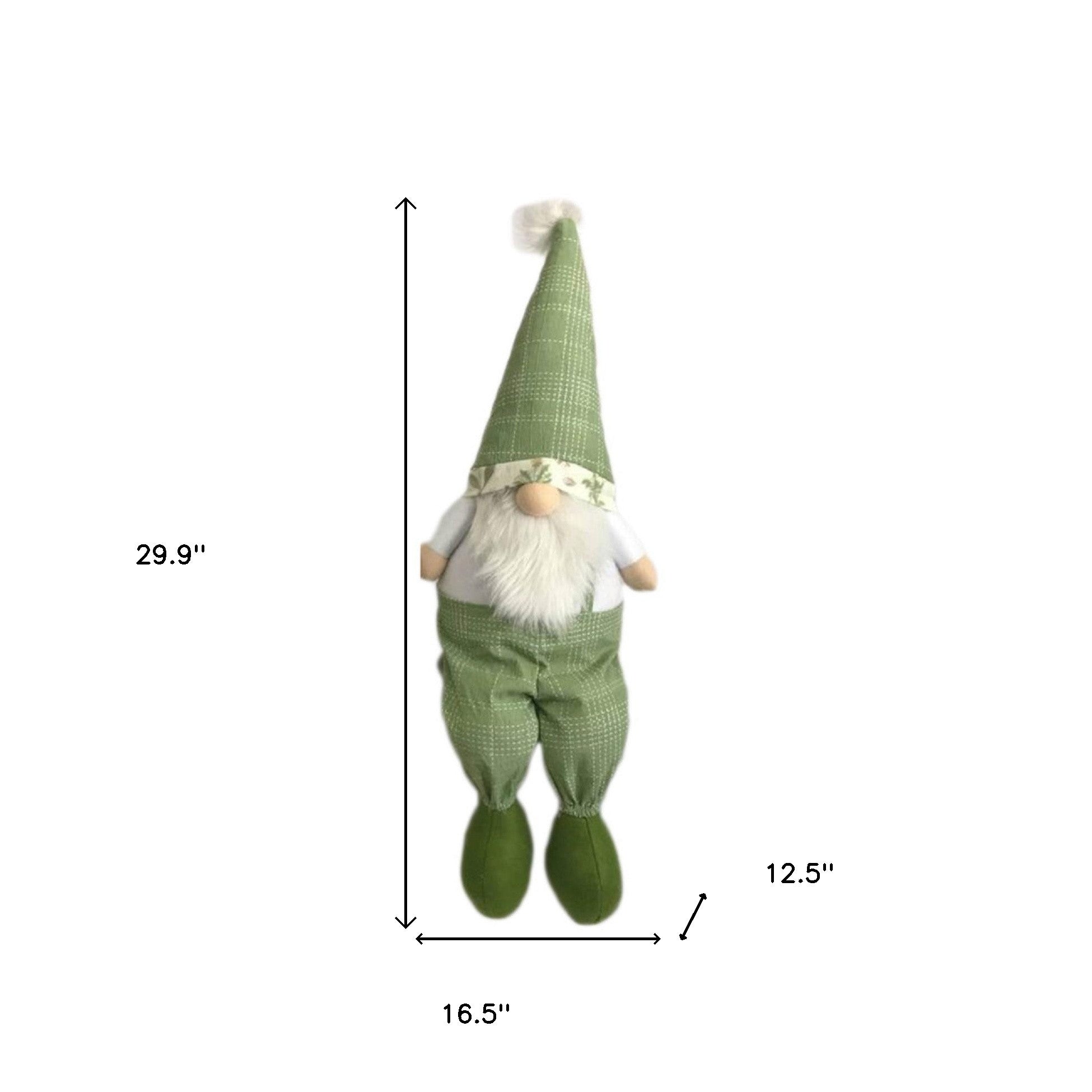 30" Green and White Fabric Sitting Gnome