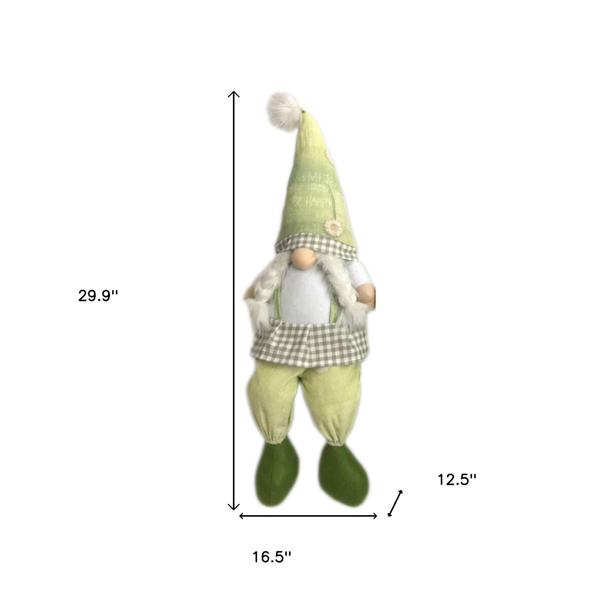 30" Green and White Fabric Sitting Gnome