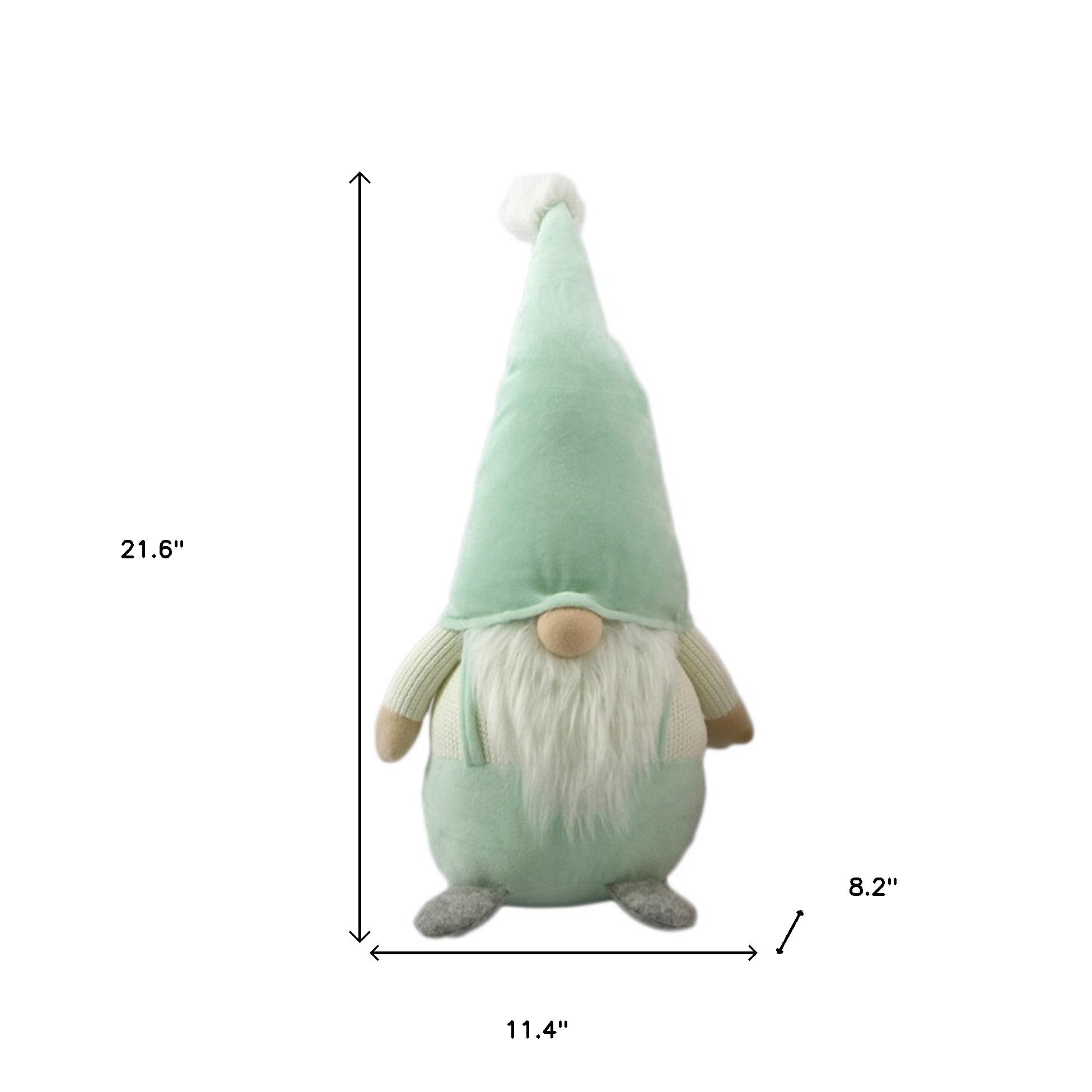 22" Green and White Fabric Standing Gnome