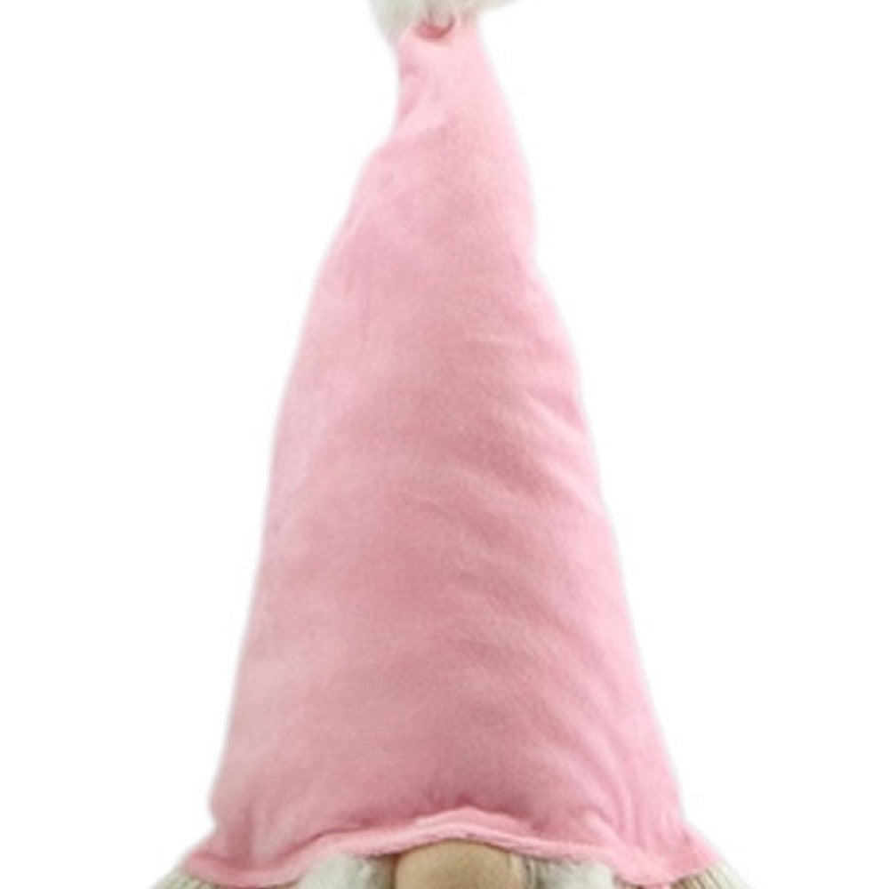 22" Pink and White Fabric Standing Gnome