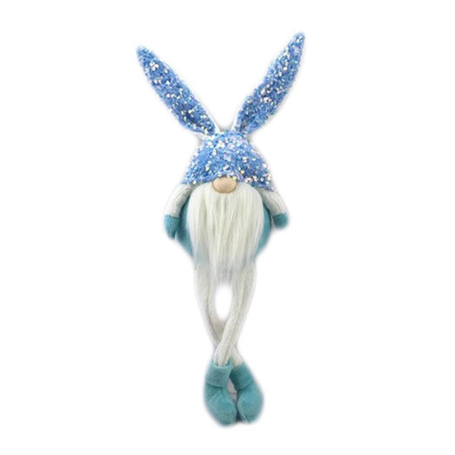 20" Blue and White Fabric Bunny Rabbit Sitting Gnome