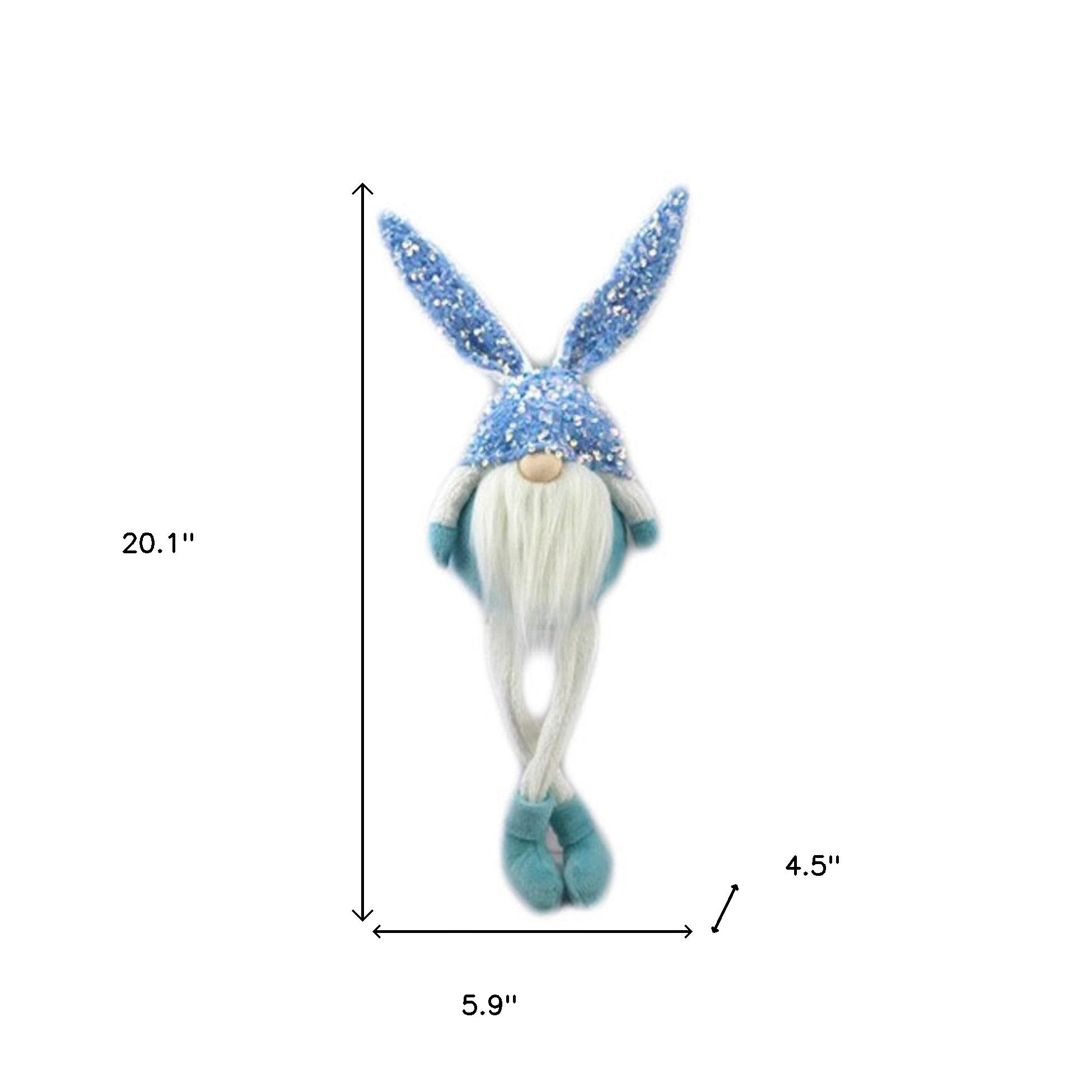 20" Blue and White Fabric Bunny Rabbit Sitting Gnome