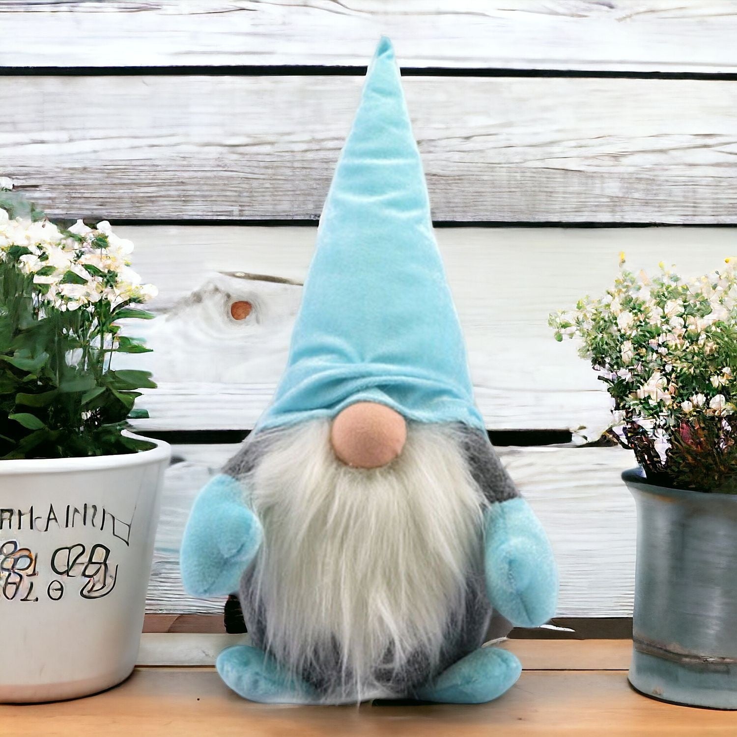 15" Blue and Gray Fabric Standing Gnome