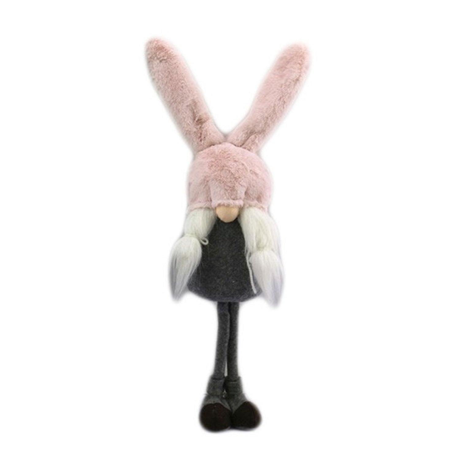 20" Gray and Pink Fabric Bunny Ears Sitting Gnome