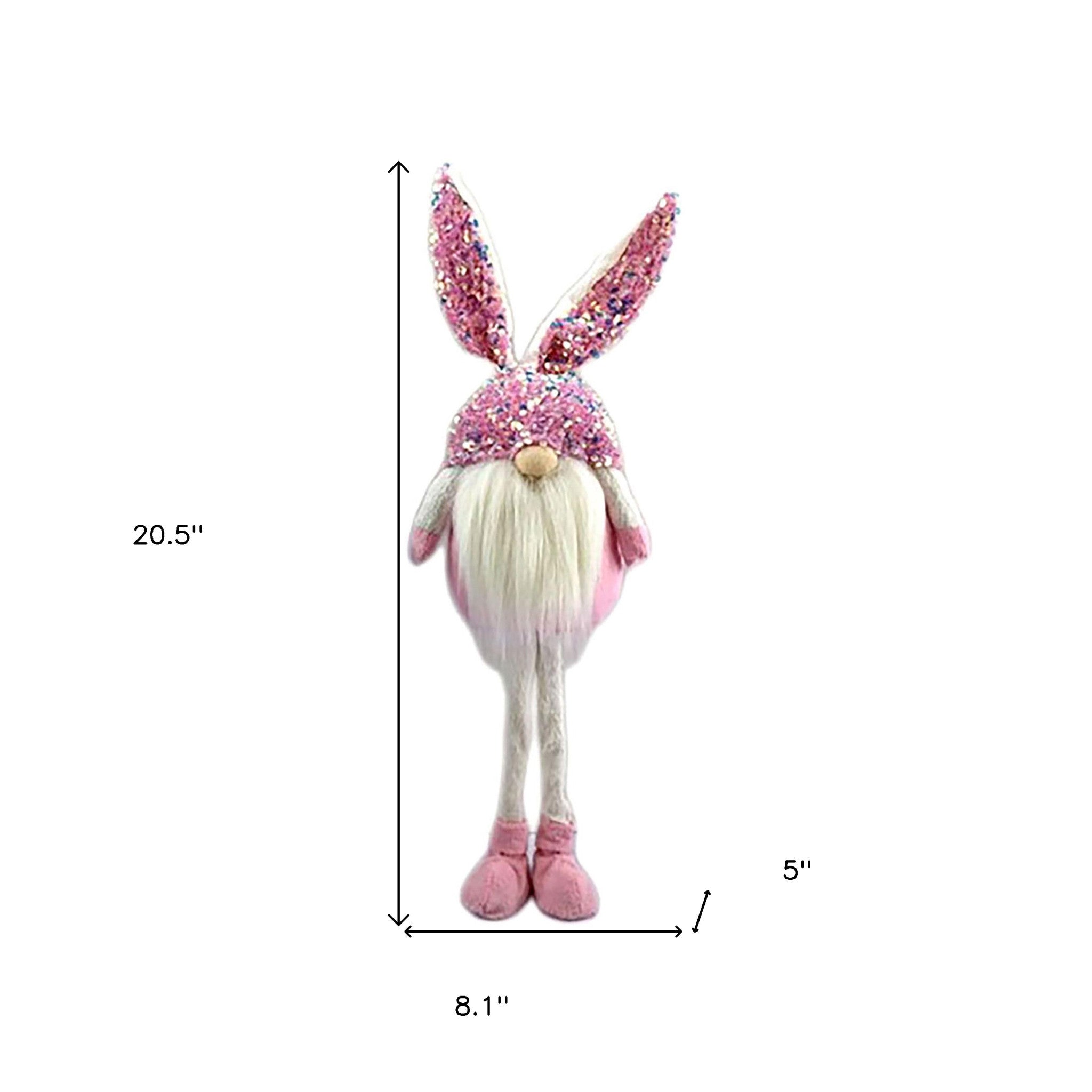 21" Pink and White Fabric Sitting Gnome