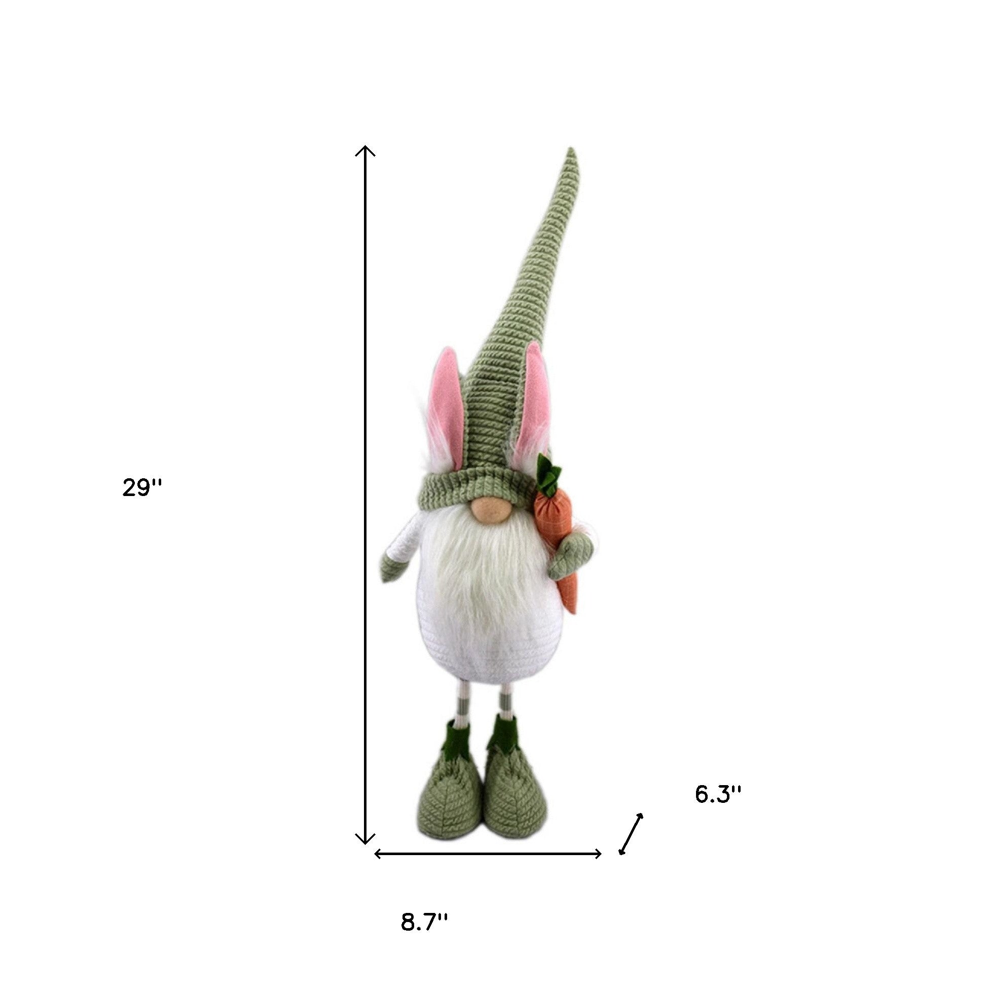 29" Green and White Fabric Easter Standing Gnome