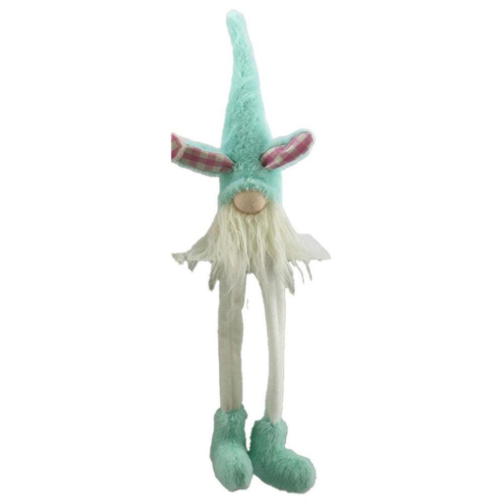 23" Blue and White Fabric Standing Bunny Gnome Tabletop Sculpture