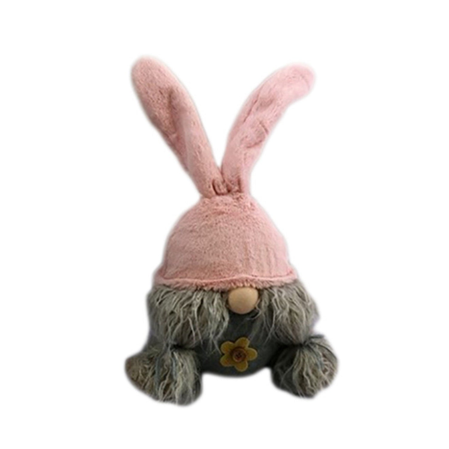19" Gray and Pink Fabric Bunny Ears Standing Gnome