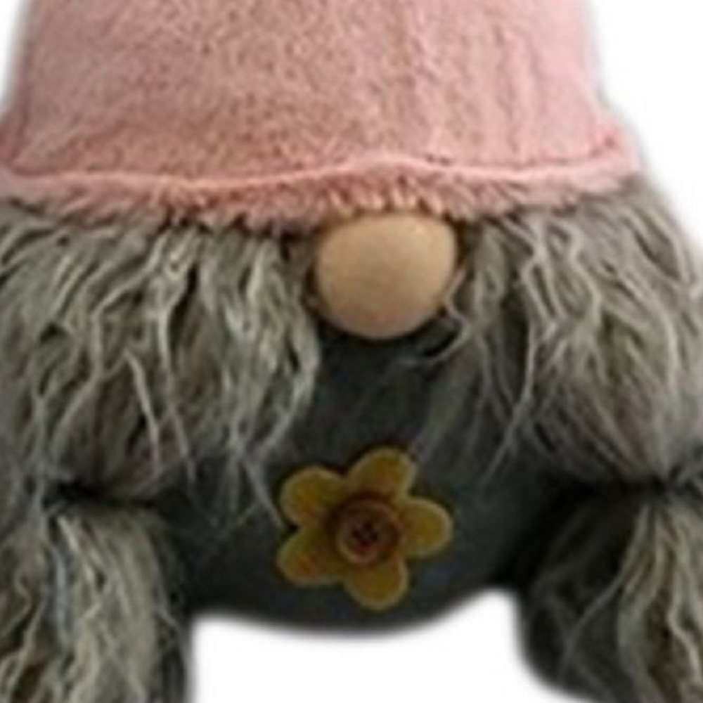 19" Gray and Pink Fabric Easter Standing Gnome Tabletop Sculpture